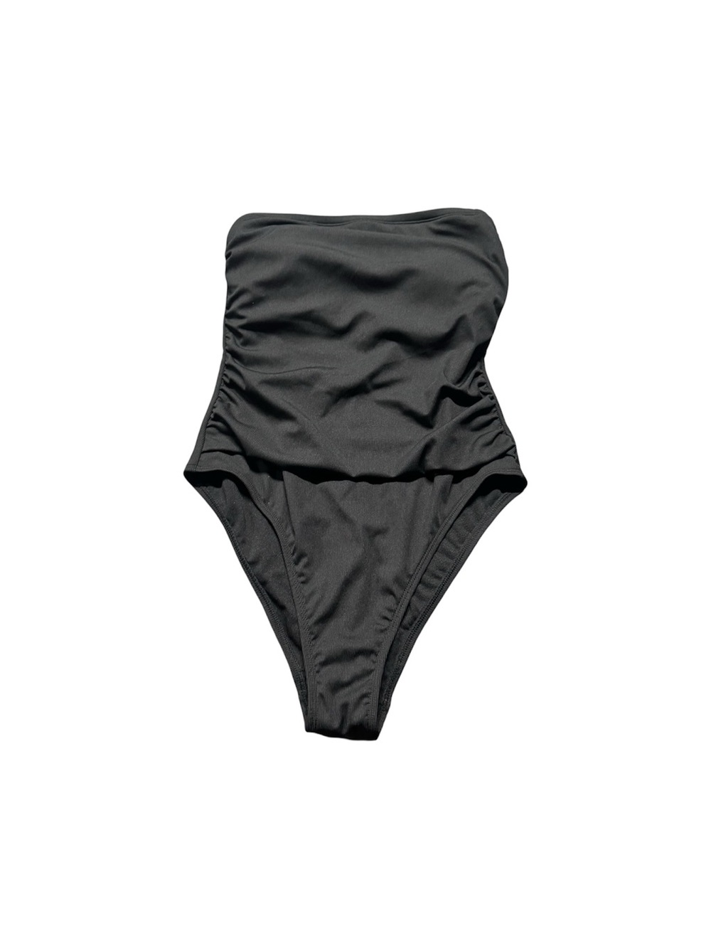 NWOT Shade & Shore Black Strapless One Piece Swimsuit Size M Ruched High Cut